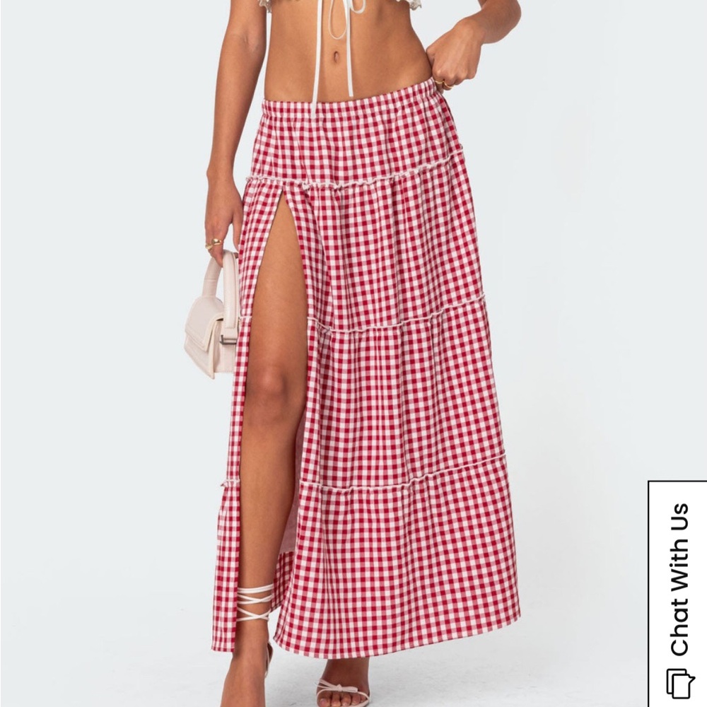 NWT Edikted Red and White Gingham Maxi Skirt